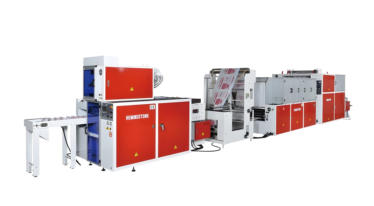 HM-1000 MSR + IL bag machine for producing drawstring bags, general view