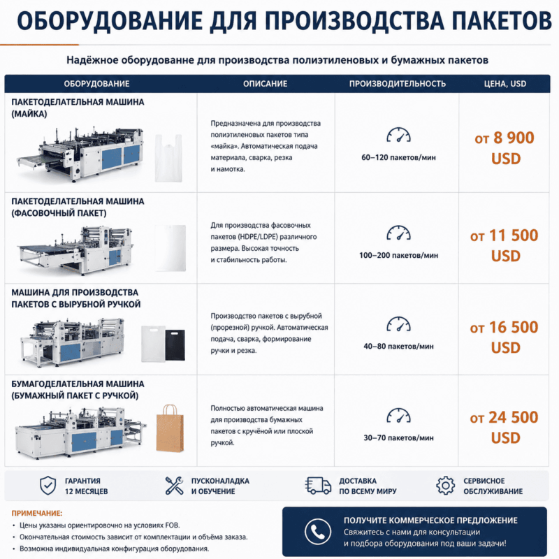 цена на оборудование для пакетов